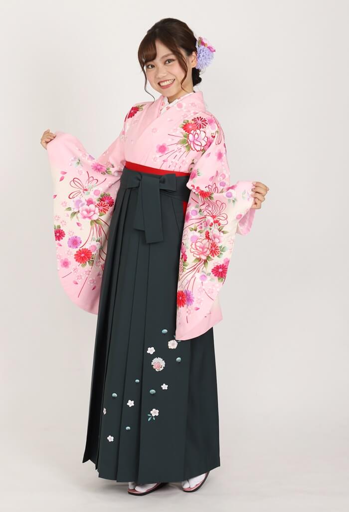 着物 ピンク桜ブーケ 袴 フカミドリ友疋田桜 27 500円で安心 安全 卒業式袴のフルセットネットレンタル 袴コレクション