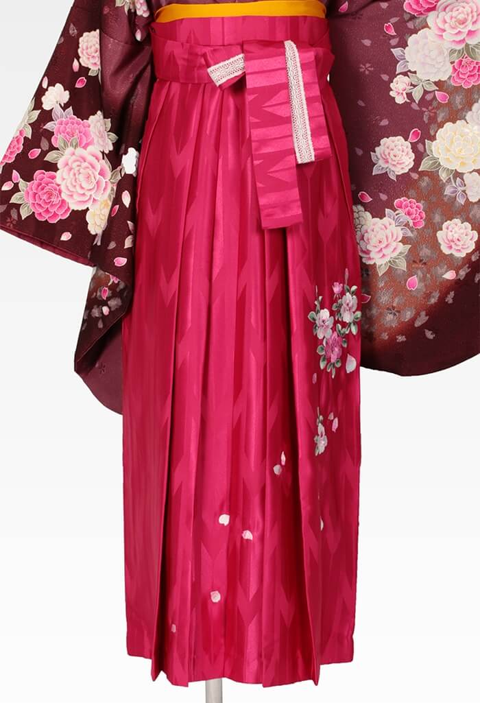 着物】茶ラメバラ吹雪+【袴】ピンクバラ刺繍│27,500円で安心・安全 