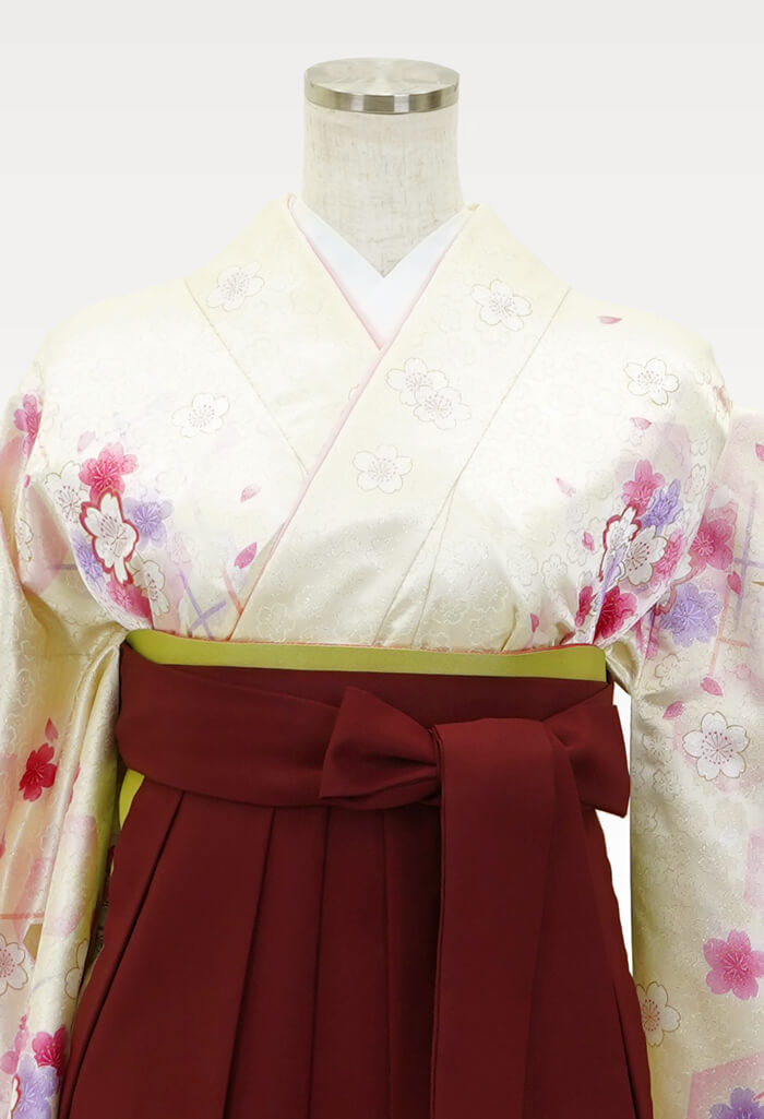 【卒業式袴レンタル/人気/安い/大学生/通販レンタル】古典かわいい華やか上品桜（オシャレ)　黄色/エンジ  AA9266_ENJ004