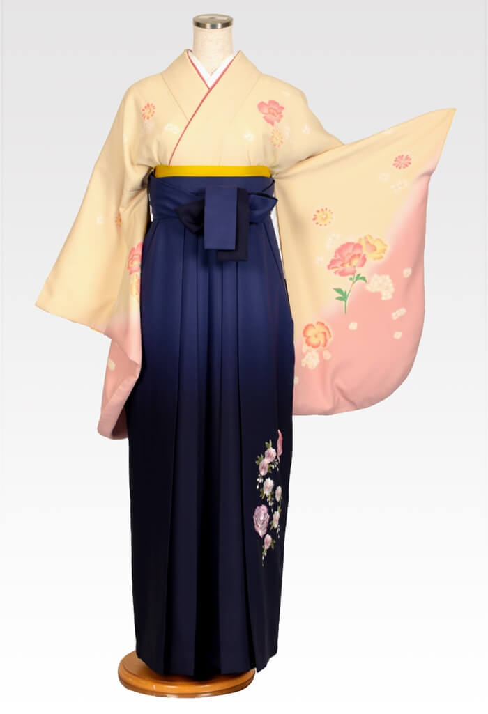 【卒業式袴レンタル/人気/安い/先生/通販レンタル】古典シンプル上品優しい（オシャレ)　ベージュ/紺  DDD657_KBS064