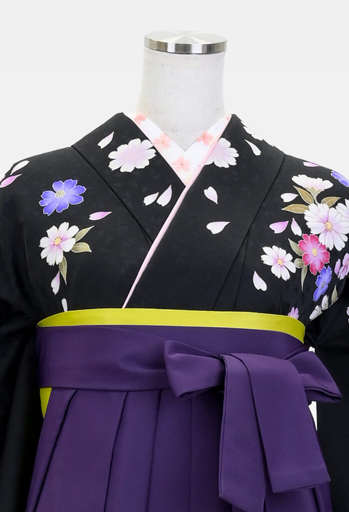 【卒業式袴レンタル/人気/安い/大学生/通販レンタル】大人っぽいクール華やか(オシャレ)　黒/紫　DDD781_MRA001